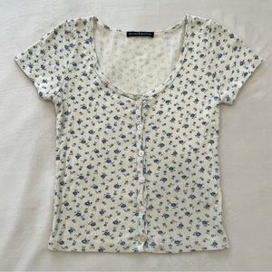 RARE Brandy Melville Cream/Blue Floral Zelly Top